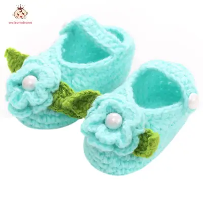 【welcomehome】Handmade Newborn Baby Boys Girls Crochet Knit Shoes (Blue)