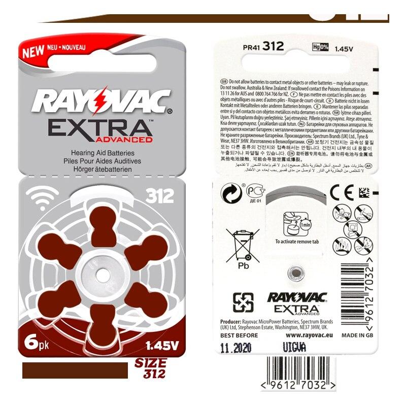 60 x Hörgerätebatterien Typ 312 Rayovac Extra Advanced 7,9 x 3,6mm