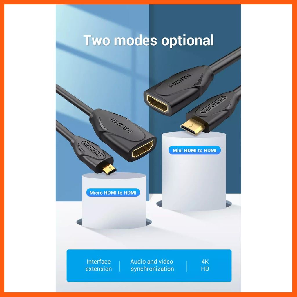 ✨✨#BEST SELLER🎉🎉 Half YEAR SALE!! Vention Micro(หรือMini) HDMI to HDMI Cable Micro Mini HDMI Male to HDMI Female Cable Connector Converter เคเบิล Accessory สาย หูฟัง usb ตัวรับสัญญาณ HDMI เสียง TV ระบบสี แสง จอถาพ บันเทิง