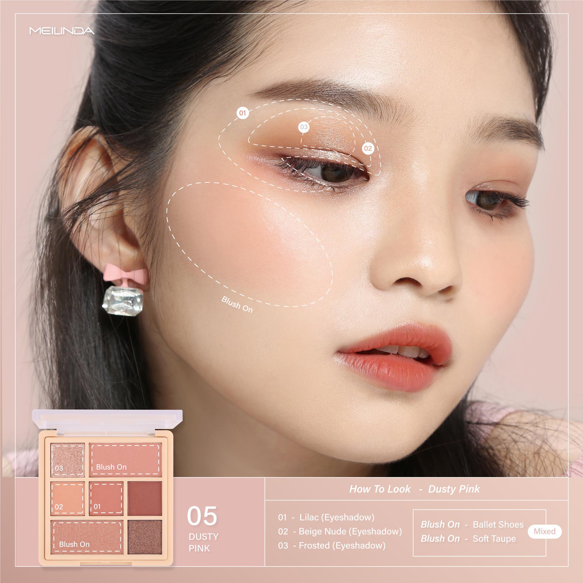 MC3111 MEILINDA Color Code Blush & Eye Palette เมลินดา อายแชโดว์ 5 สี