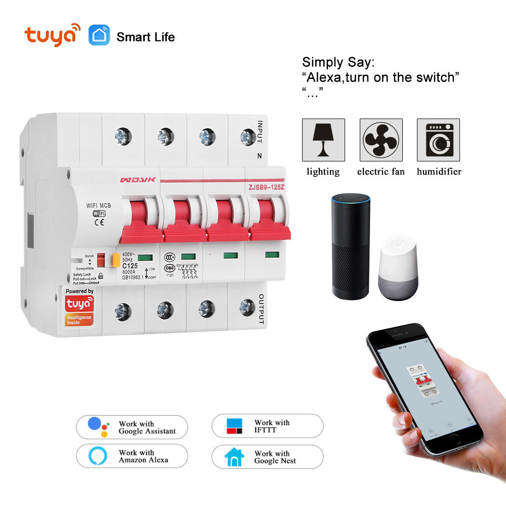 Tuya or Smart Life app 4p 63A WiFi circuit breaker Smart switch din ...