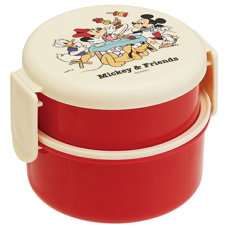 กล่องข้าว 2 ชั้น พร้อมส้อมเล็ก ลาย Mickey & Friends ความจุรวม 500 ml แบรนด์ Skater สินค้า made in japan นำเข้าญี่ปุ่นแท้