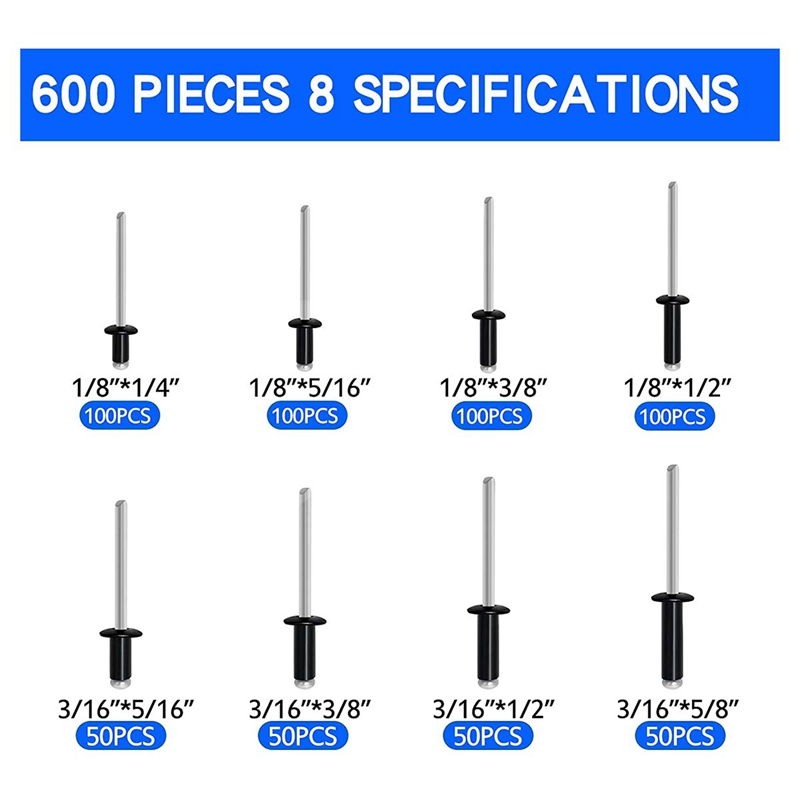 600pcs 15 Sizes Pop Rivets Assortment Kit,Aluminum Rivets