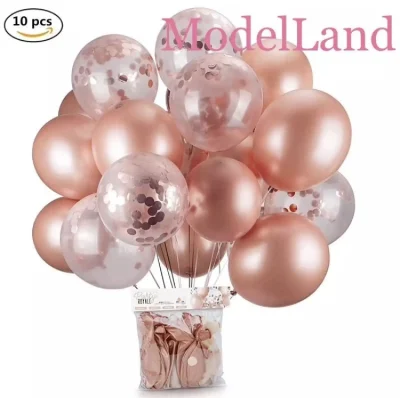 10pcs Latex Balloons Gold Foil Balloons Decorated with Ribbons for Birthday Wedding Foonee Rose Gold Confetti 12 Inch Pre-Filled Balloons Rubber Metal Balloons Perfect for Rose Gold Party Decoration, Water Dress Up, Treasure Balloons, Birthday Party