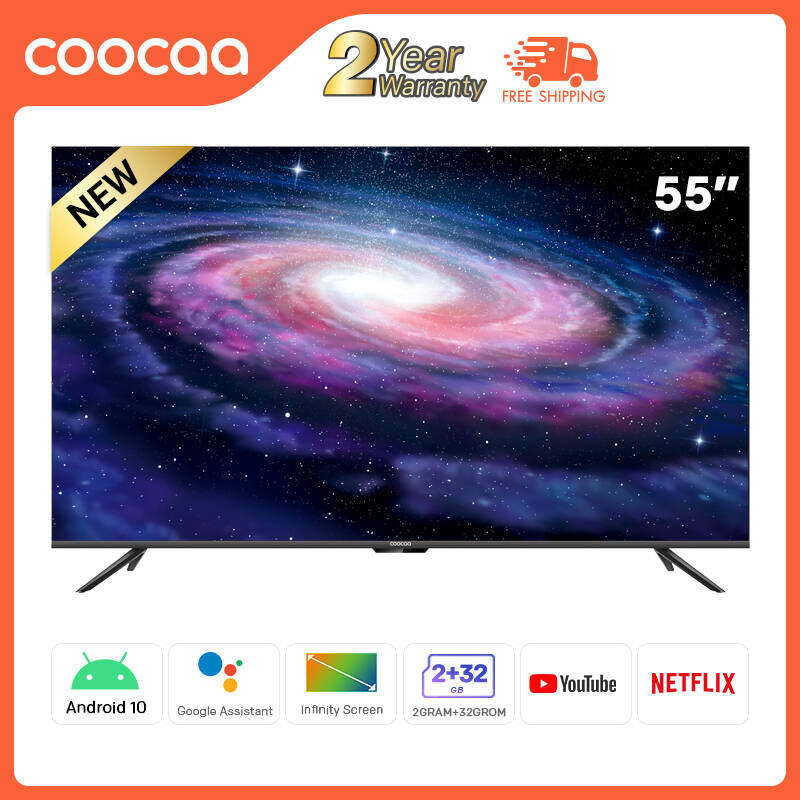 COOCAA  สมาร์ท ทีวี PRO ขนาด 55 นิ้ว รุ่น 55S6G Smart TV LED 4K UHD โทรทัศน์ Android10.0 สมาร์ททีวี 55S6G PRO ราคาถูก ของแท้ ต่อมือถือได้ ดู youtube netflix playstore