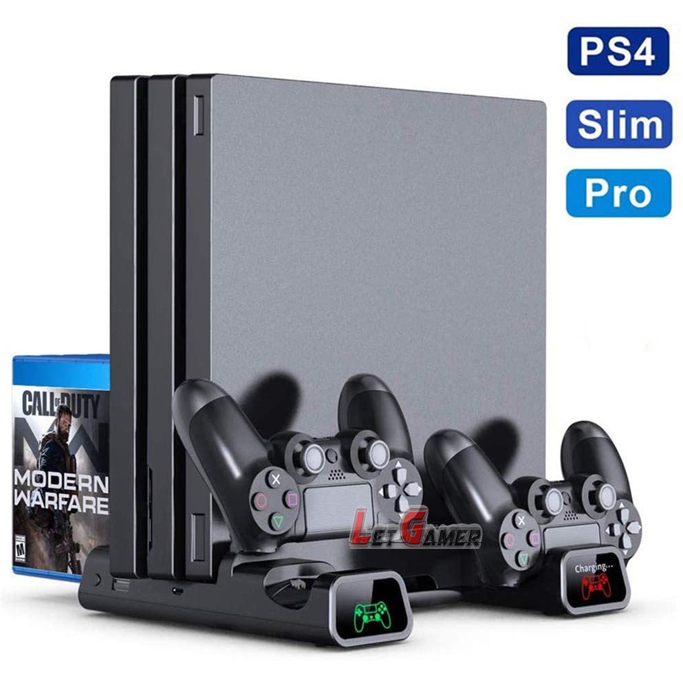 PS4 แท่นวาง PS4 Stand ชาร์จจอย มีไฟ LED + พัดลม + เก็บเกม 10 แผ่น PS4 / PS4 Slim / PS4 Pro
