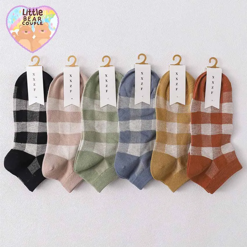 ถุงเท้า ถุงเท้าข้อสั้น แพ็ค 6 คู่ 6 สี ขนาดเท้า 35-40 ใส่ได้ ถุงเท้าข้อสั้นลายตารางน่ารัก ถุงเท้าแฟชั่น คุณภาพดี พร้อมส่ง