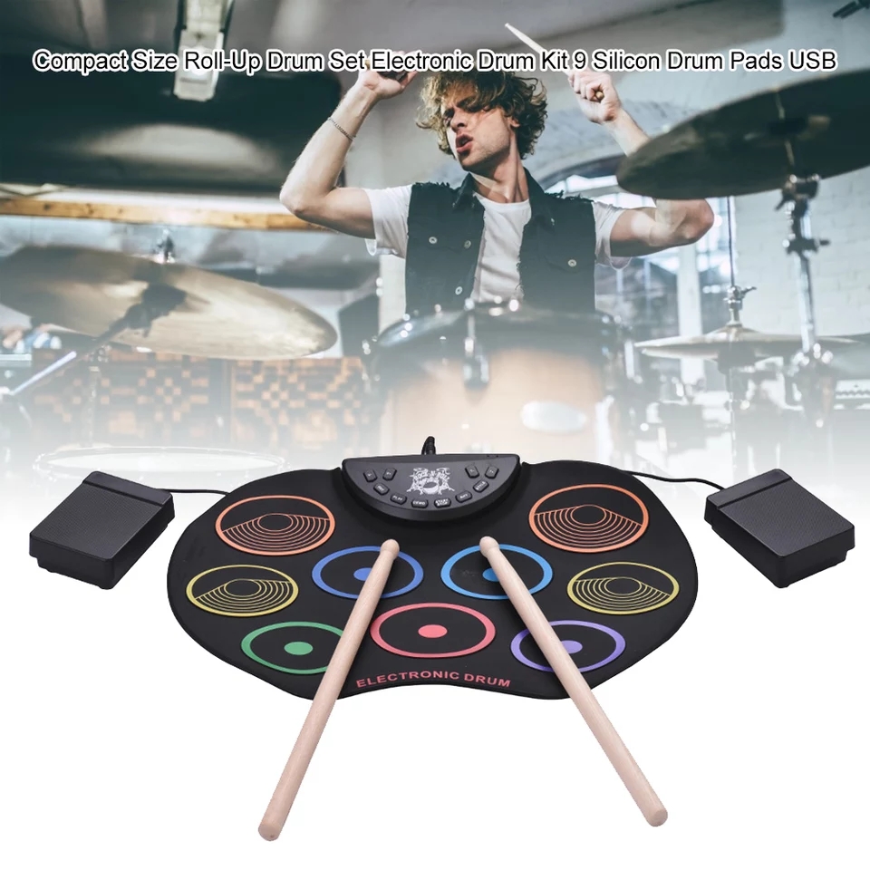 Portable Size Roll-Up Drum Set Electronic Drum Kit 9 Silicon Drum Pads
