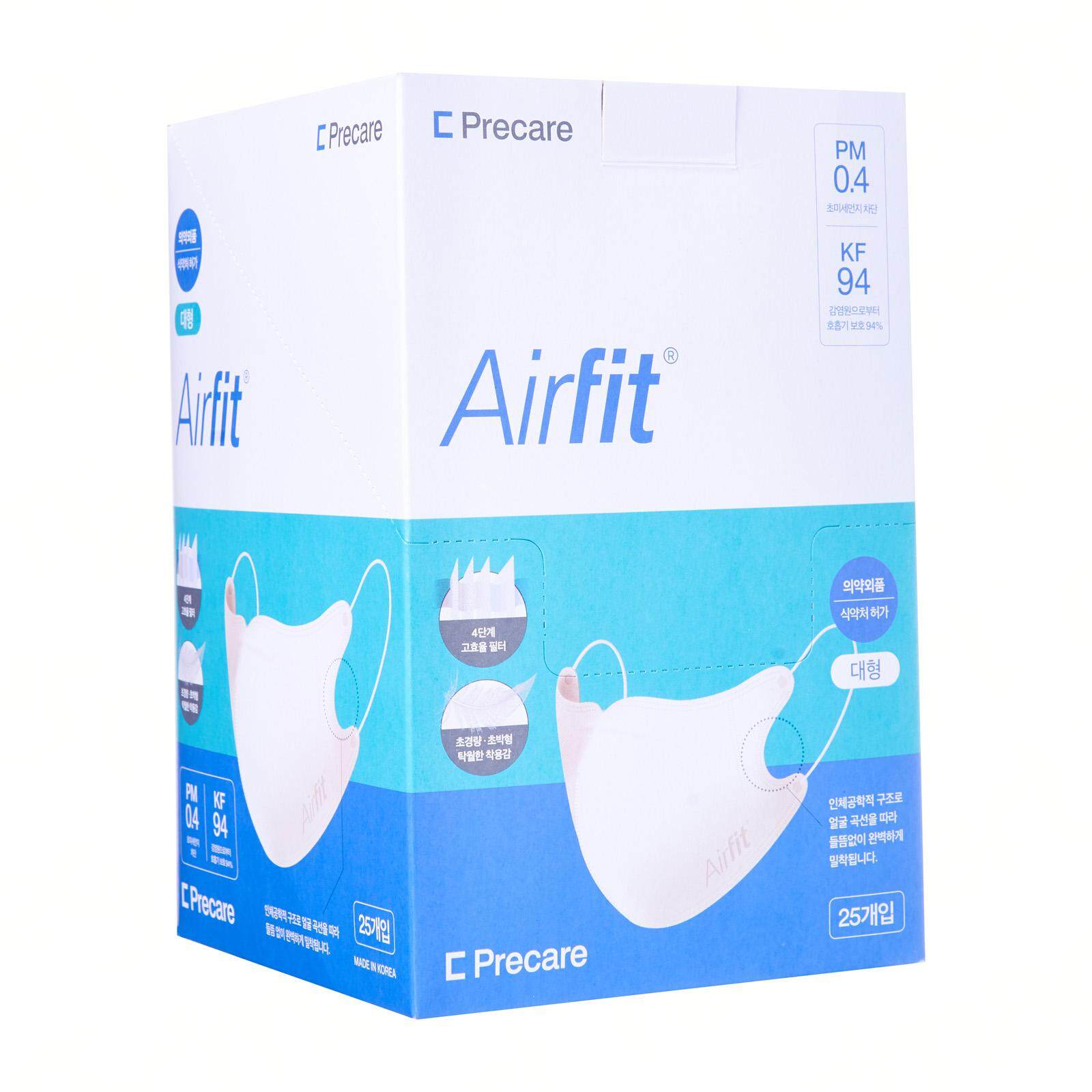 Precare Airfit White Protective Face Mask KF94 (N95 Equivalent) แพ็ค 25 ชิ้น Large/ Adult Size