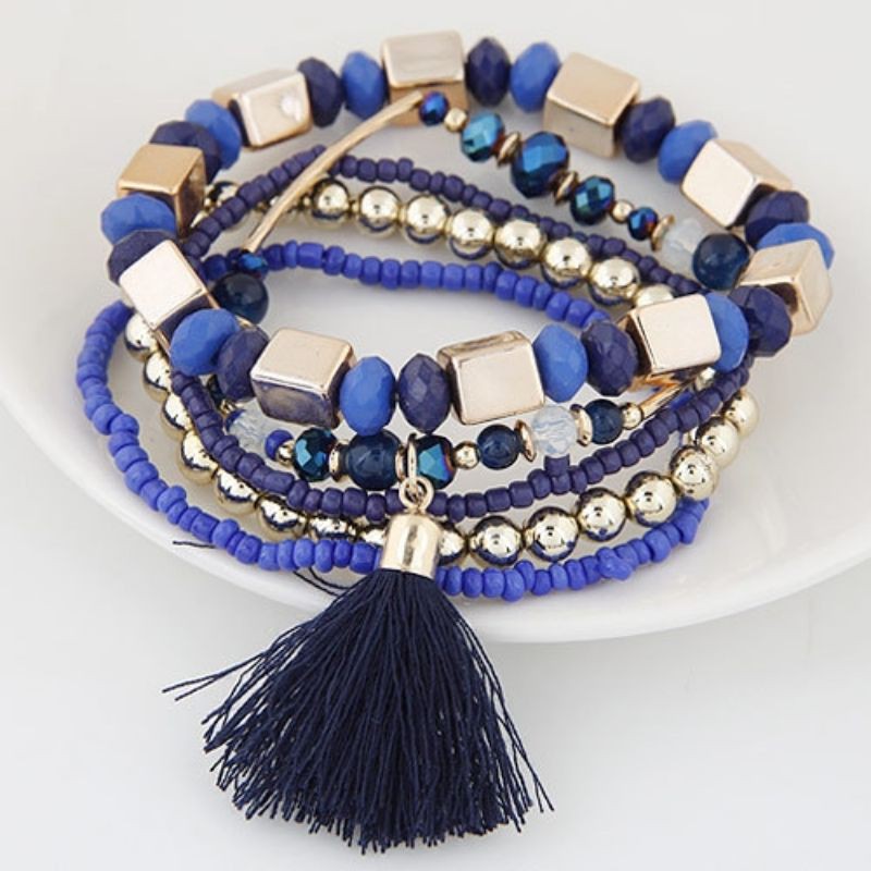 ️พร้อมส่ง!! สร้อยข้อมือสไตล์โบฮีเมียนตกแต่งพู่ลูกปัดหลากสี