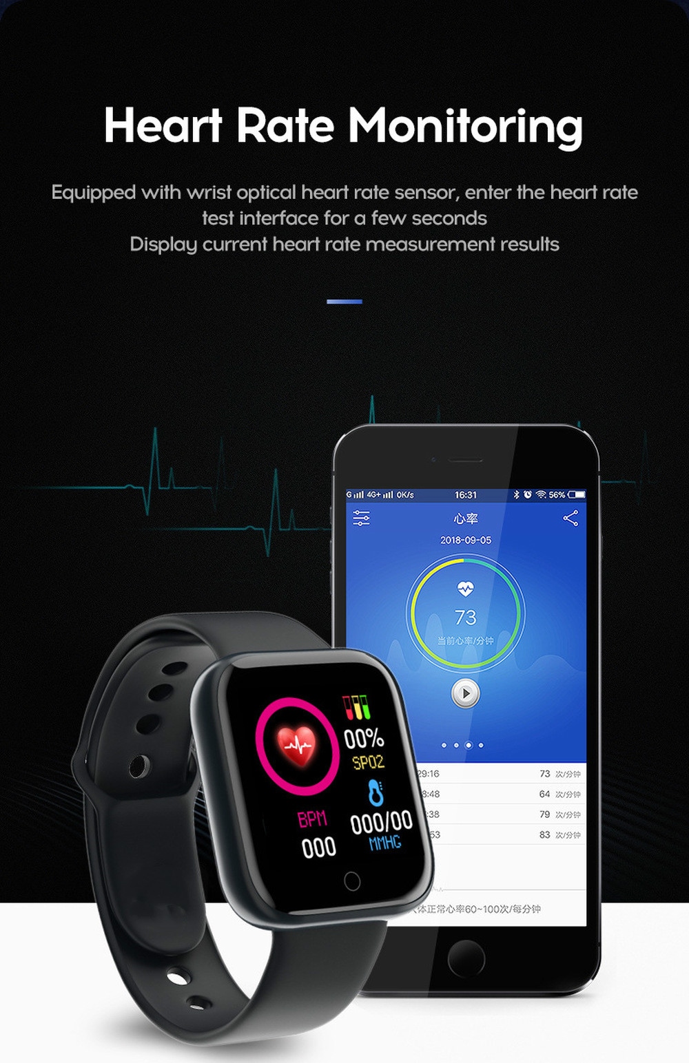 Sport Smart Watch Men Smartwatch Women D20 Y68 Blood Pressure Heart ...