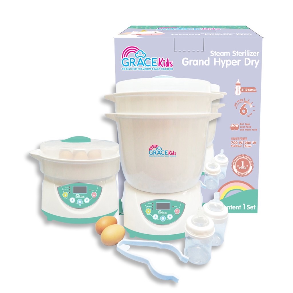 [Setคุ้มมาก] GraceKids เครื่องนึ่งขวดนมพร้อมอบแห้ง รุ่น นิวแกรนด์ไฮเปอร์ดราย กำลังไฟสูงสุด นึ่งเร็วที่สุดใน 6 นาที ระบบตัดไฟอัตโนมัติ