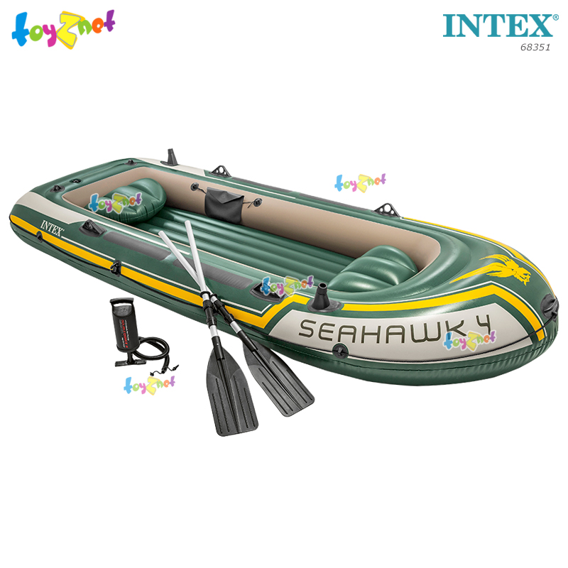 Intex ส่งฟรี ลายใหม่ เรือยาง เป่าลม ซีฮ็อว์ค 4 ที่นั่ง พร้อมพายอลูมิเนียมและที่สูบลมดับเบิ้ลควิ๊ก ทู รุ่น 68351