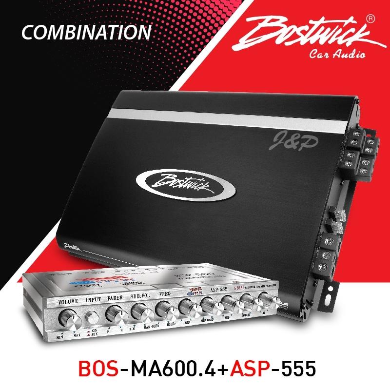 เพาเวอร์แอมป์, เพาเวอร์รถยนต์, เครื่องเสียงรถ Class AB 4ชาแนล BOSTWICK BOS-MA600.4 + ปรีแอมป์, ปรีแอมป์รถยนต์ 5แบนด์ AMS-ASP555