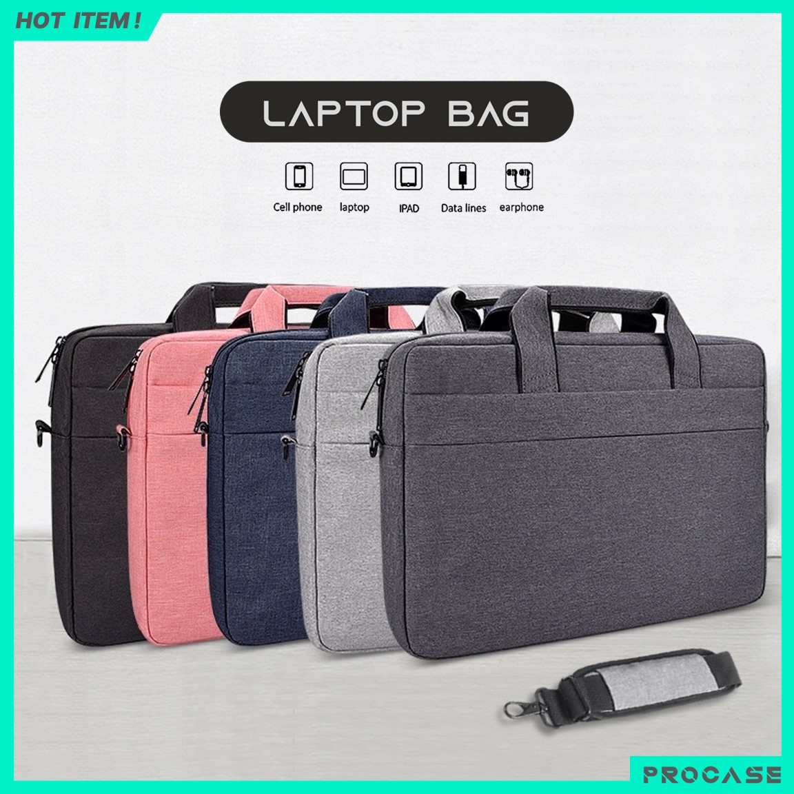 PROCASE กระเป๋าโน๊ตบุ๊ค 13, 14, 15, 15.6นิ้ว กระเป๋าแล็ปท็อป กระเป๋าMacbook Air Pro กระเป๋าสะพายไหล่ กระเป๋าถือพร้อมหูหิ้ว Large Capacity Shoulder Bag for Macbook Laptop