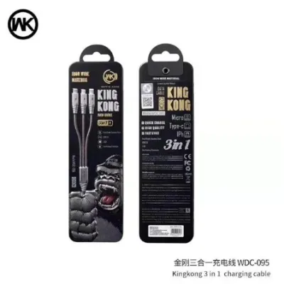 WK WDC-095 KingKong 3Aสายชาร์จสายชาร์จ Samsung iPhone TYPE 3in1สายเคเบิลสแตนเลสสปริงกล่องอลูมิเนียม 3A