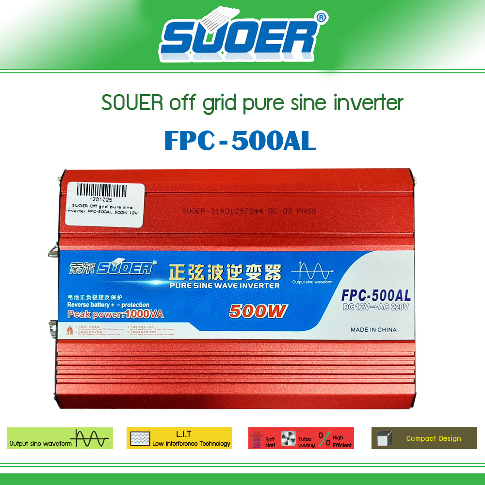 อินเวอร์เตอร์ SUOER Off grid pure sine inverter FPC-500AL 12V 500W