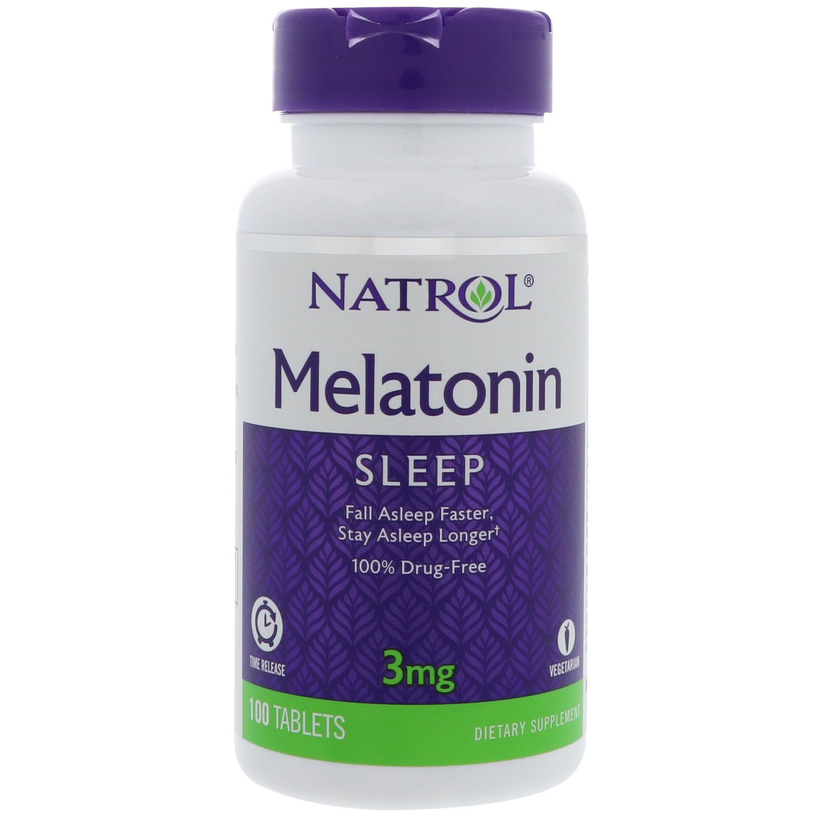 Natrol ช่วยการนอนหลับ ลดความเครียด Melatonin 3 mg 100 Tablets