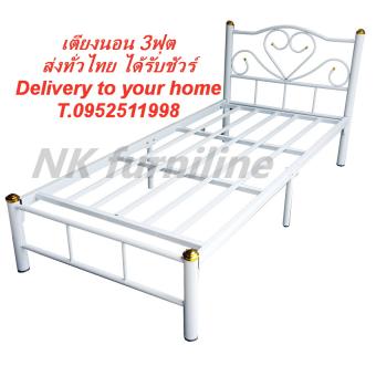 NK Furniline 3ฟุต โครงเตียงเดี่ยว เตียงเหล็ก เตียงเด็ก เตียงขนาด3ฟุต เตียง3ฟุตสีขาว SINGLE BED Size รุ่น ลายหัวใจ สีขาว