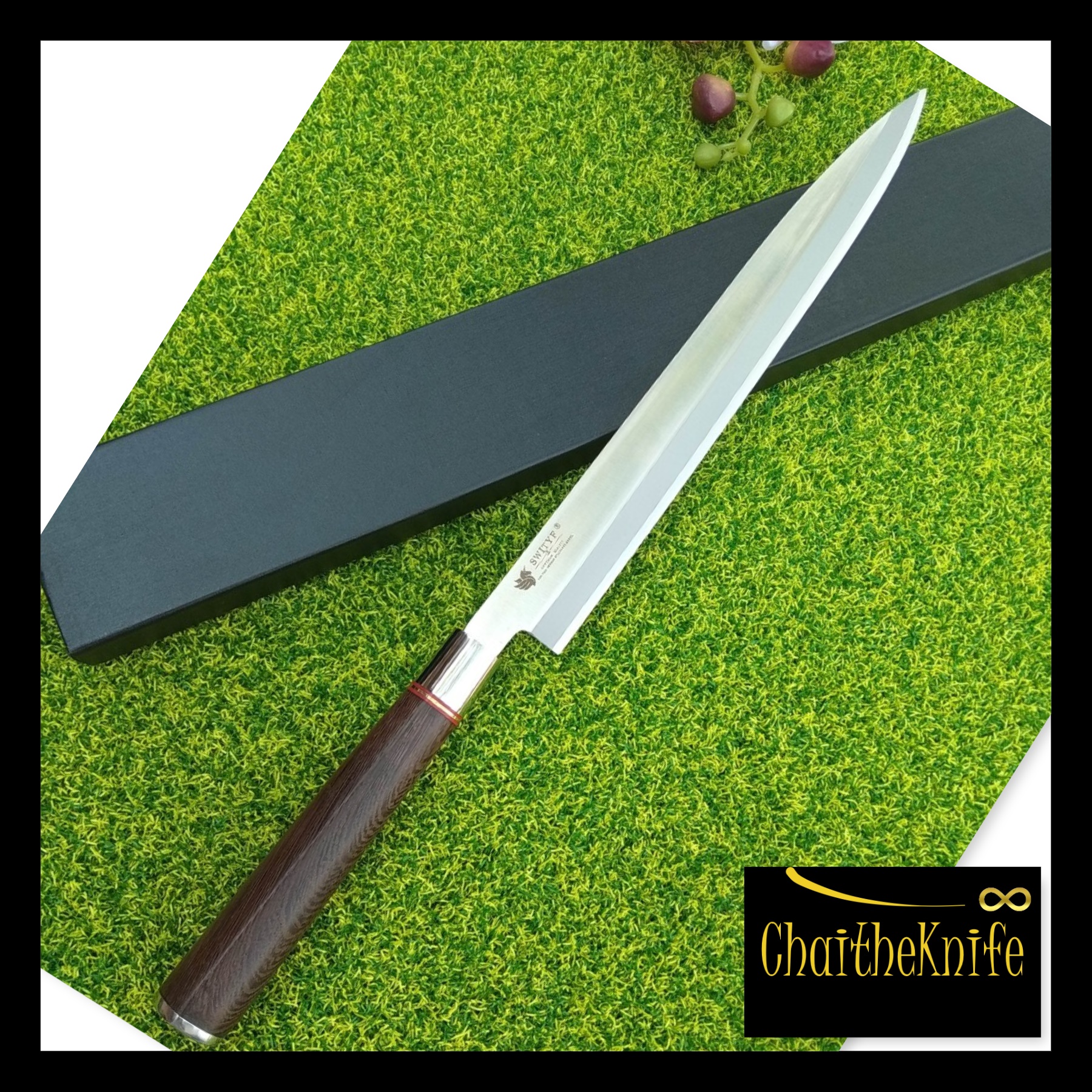 #มีดเชฟ ญี่ปุ่น ยานากิบะ (ํYanagiba fish knife) ใบมีดยาว 30 เซ็นติเมตร ด้ามจับไม้เนื้อแข็ง เกรดพรีเมี่ยม ยี่ห้อ Swityf  Yanagiba Japanese fish knife blade 30 cm hard wooden handle super premium