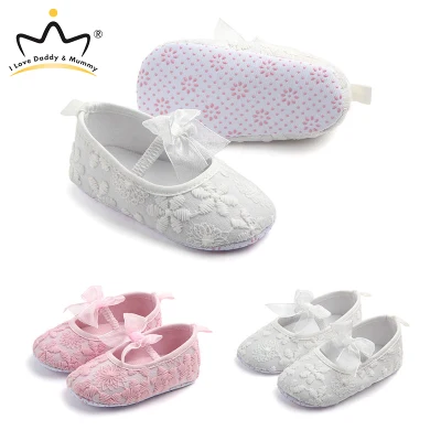 I Love Daddy Mummy Baby Shoes Cute Lace Flower Bowknot Soft Anti Slip Newborn 0-18 Months Girls Flats