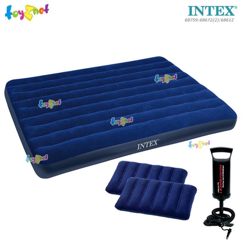 Intex ส่งฟรี ที่นอนเป่าลม แคมป์ปิ้ง 5 ฟุต (ควีน) 1.52x2.03x0.22 ม. รุ่น 68759 + หมอน 2 ใบและที่สูบลมดับเบิ้ลควิ๊ก วัน