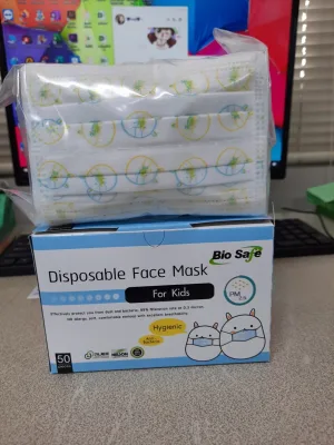 ผ้าปิดจมูก Bio Safe ไบโอเซฟ สำหรับเด็ก 2-4 ขวบ สีฟ้า Size S ลายการ์ตูน 50แผ่น 1กล่อง Bio Safe Mask for Kids 2-4 years old 1boxes 50pcs.