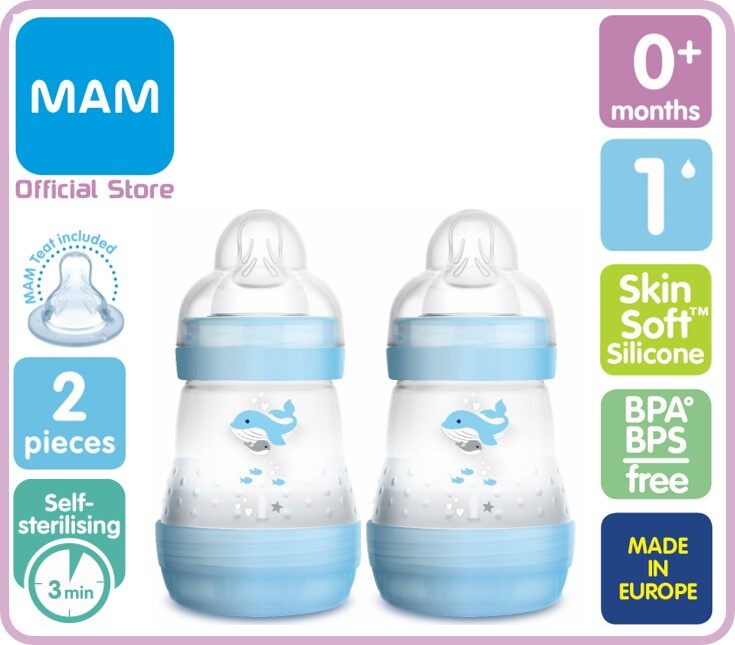 แนะนำ MAM ขวดนม ป้องกันโคลิค Anti-Colic Bottle 5.5 ออนซ์ (160ml) จุกเบอร์ 1 (แพ็ค 2 ขวด) มี 2 สี