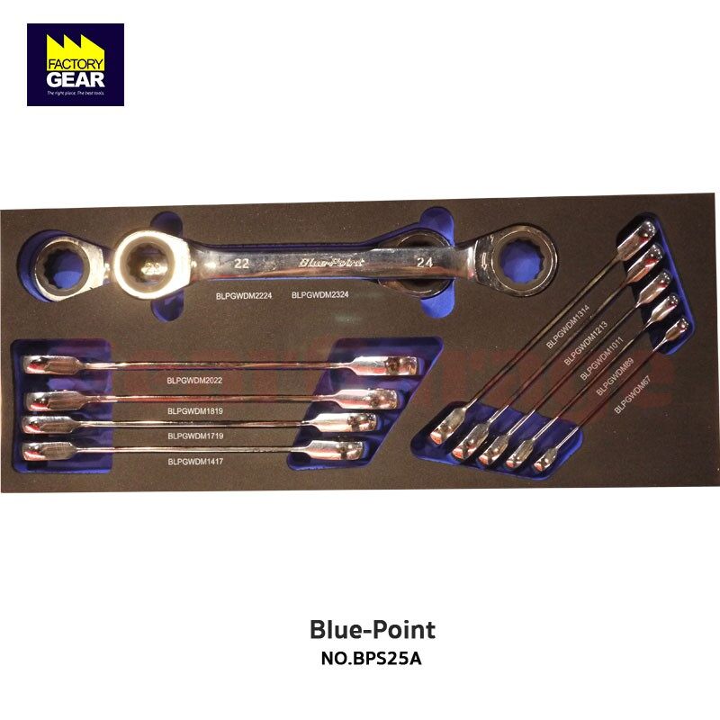 ชุดประแจแหวนวงแหวนคู่ทิศทางเดียว BLUE-POINT NO.BPS25A Single Direction Ratcheting Double Ring Wrench Set Factory Gear by Gear Garage