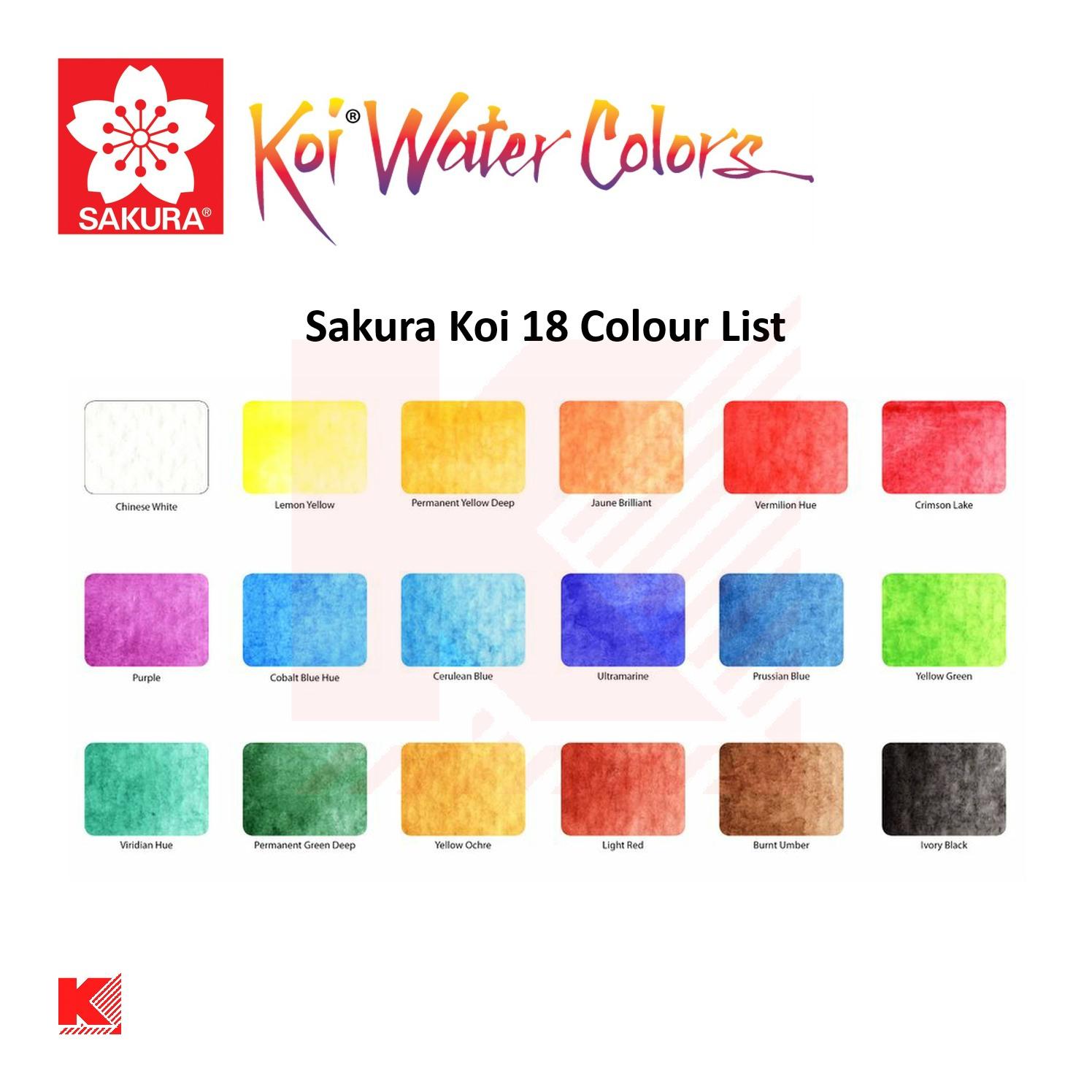 สีน้ำก้อน Sakura Koi Water Colors Set 18 สี+พร้อมพู่กันเติมน้ำ