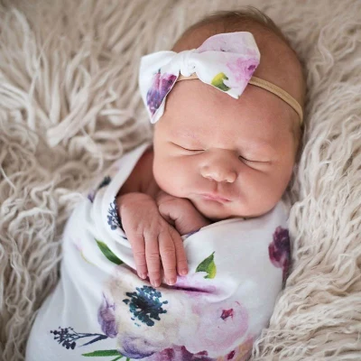 2pcs/Set Newborn Baby Swaddle Muslin Blanket Infant Sleeping Bag Swaddle Wrap Bow Baby Headband Photography Prop Baby Blankets