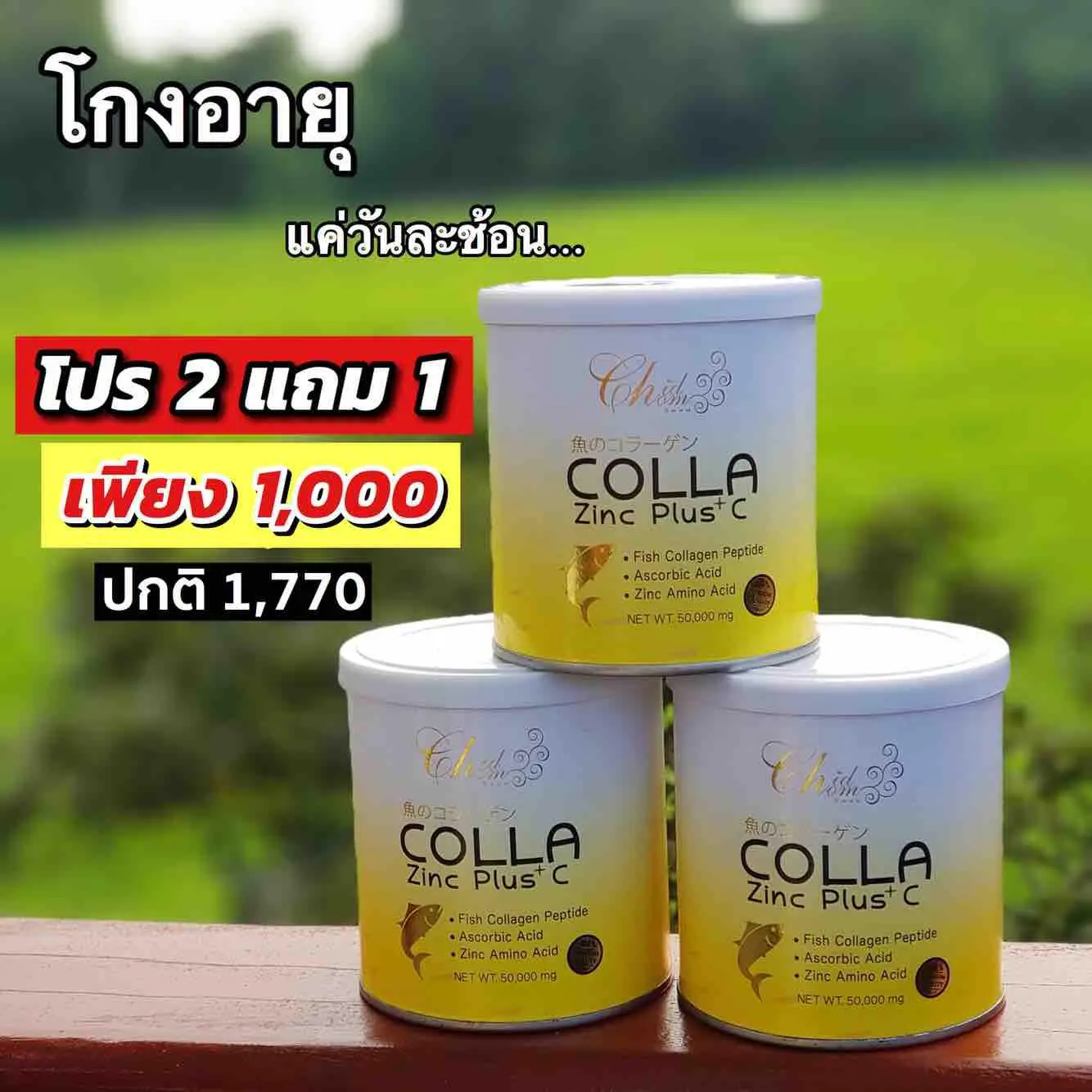 Colla Zinc Plus C อาหารเสริม คอลลาเจน พลัส วิตามินซี ( ขนาด 50 กรัม x 3 กระปุก)