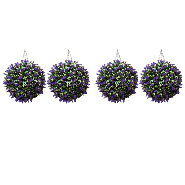4Pcs Purple Artificial Hanging Flower Plant Lavender Topiary Ball Decor Basket Pot 30cm