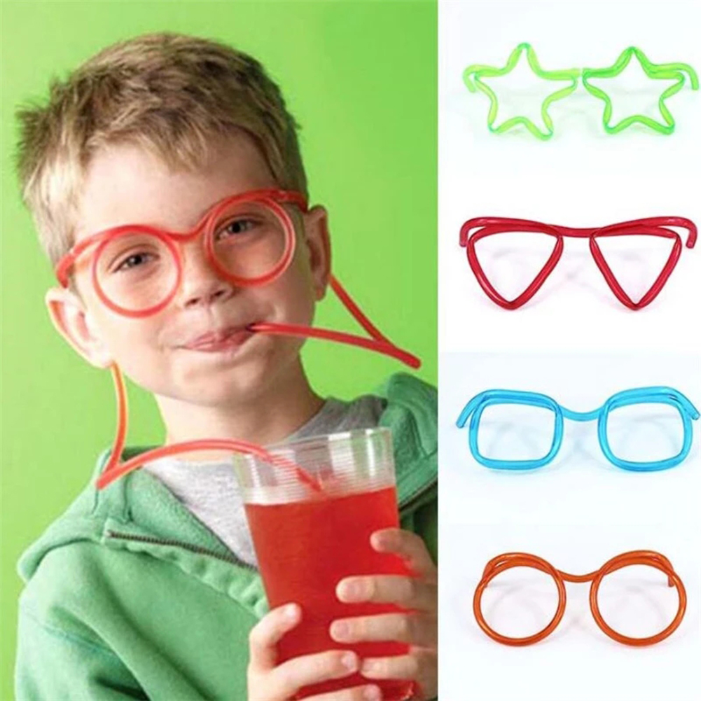 SAMUELU บาร์อุปกรณ์ของขวัญเด็กทารกพลาสติกของเล่นในงานปาร์ตี้ Practical Jokes แว่นตาหลอดดื่มแว่นตาขำขันดื่มหลอด