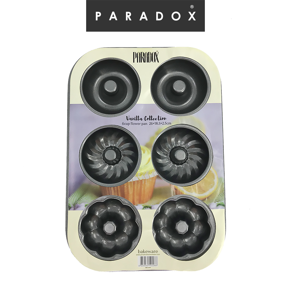 Paradox : พิมพ์อบขนม 6 ถ้วย ลายผสม  26×18.5×2.5 cm  6cup flower pan Baking Tray High Quality