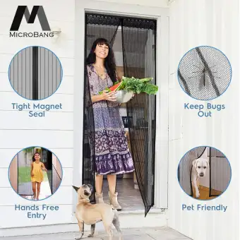 Microbang Magnetic Screen Door With Heavy Duty Mesh Curtain Full