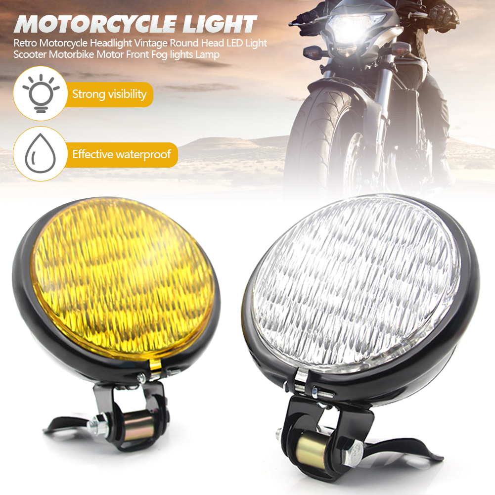 Retro 5 Motorcycle Headlight Amber Front Lamp Phare Moto Rond Noir For  Honda Touring Chopper Custom