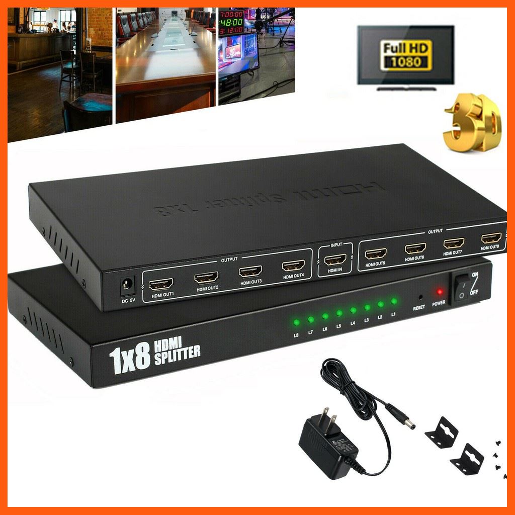 SALE High Quality 8 Port 1 In 8 Out 1x8 HDMI Splitter Audio Video 1080P For HD HDTV 3D DVD สื่อบันเทิงภายในบ้าน โปรเจคเตอร์ และอุปกรณ์เสริม