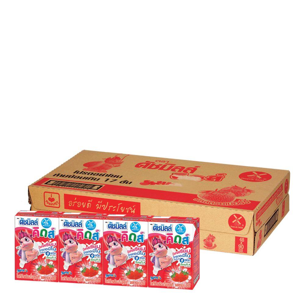 ดัชมิลล์ คิดส์  โยเกิร์ตพร้อมดื่ม UHT รสสตรอเบอร์รี่ 90 มล. 48 กล่อง/Dutchmill Kids UHT Strawberry Yoghurt Drink 90 ml. 48 boxes