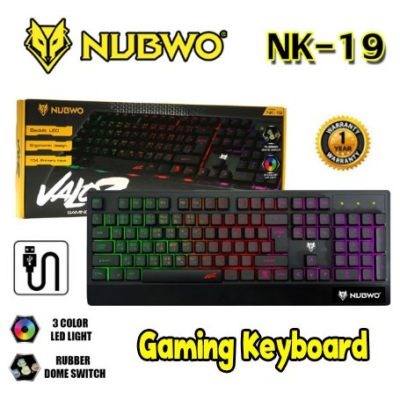 Nubwo คีย์บอร์ด มีไฟทะลุตัวหนังสือ Valoz NK-19 Rubber Dome switch Gaming Keyboard (สีดำ / Black)