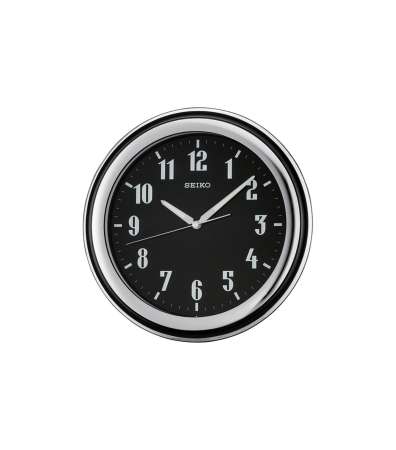 Seiko นาฬิกาแขวนผนัง ขนาด 12 นิ้ว ขอบเงิน หน้าปัดสีดำ สำหรับสำนักงาน QXA313T