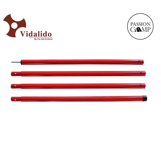 เสาฟลายชีท Vidalido (เสาแดง 1ชุด มี 2 ต้น) เต้นท์สนาม เต้นท์เดินป่า เต้นท์นอน เต้นท์สนามใหญ่ เต้นท์เด็ก เต้นท์สนาม4คน ของแท้