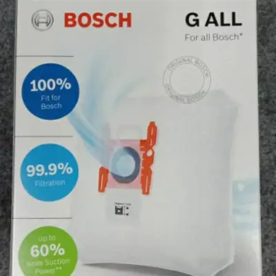 ถุงเก็บฝุ่น ใช้กับเครื่องดูดฝุ่น BOSCH ชนิดถุงทุกรุ่น ยกเว้นรุ่น BSN, BSGB1 กล่อง บรรจุ 4 ชิ้น