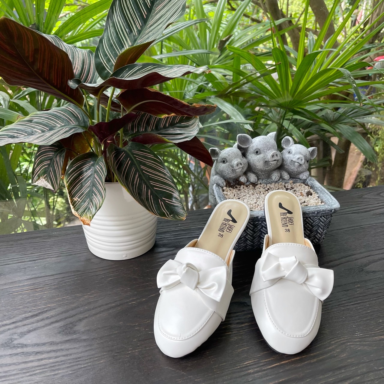 Shoes house. (โบว์หยดน้ำ)รองเท้าเปิดส้นหนังนิ่มพื้นมีหยดน้ำรับส้นเท้า