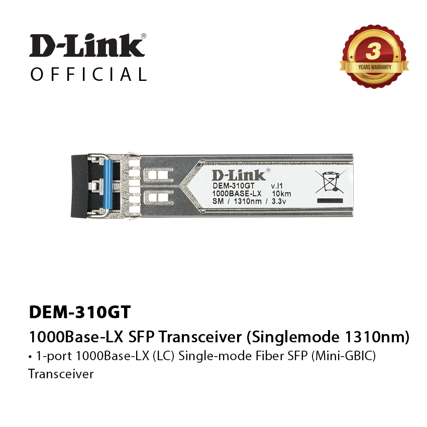 D-Link DEM-310GT 1000BASE-LX Single-Mode 10 Km LC SFP Transceiver
