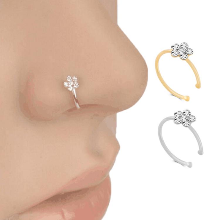 ห่วงจมูก ต่างหู ตุ้มหู จิว ห่วงปวก Women Fashion Jewelry Ring Crystal Flowers Charm Nose Ring Body Jewelry Gift Wholesale High Quality - 1 ข้าง