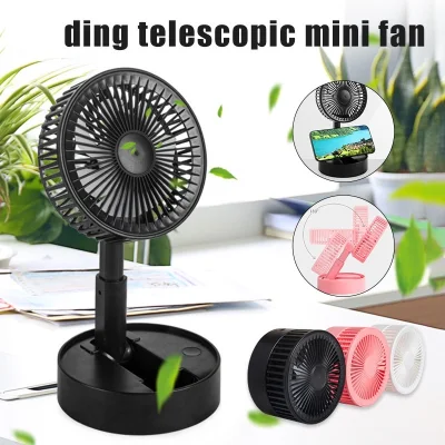 Folding Telescopic Mini Fan USB Rechargeable 3 Speeds Portable Small Desk Fan