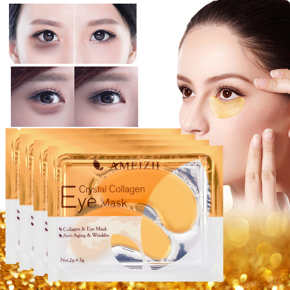 AMEIZII 24K Gold Crystal Collagen Eye Mask Eye Patches สำหรับ Eye Care Dark วงกลมลบ Anti-Aging ริ้วรอย skin Care
