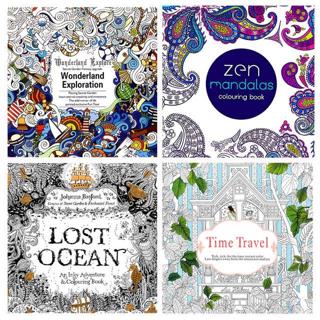 4 Pcs English Version 24 Pages Time Travel Lost Ocean Coloring Book Mandalas Flower For Adult Relieve Stress Drawing Art Book -HE DAO