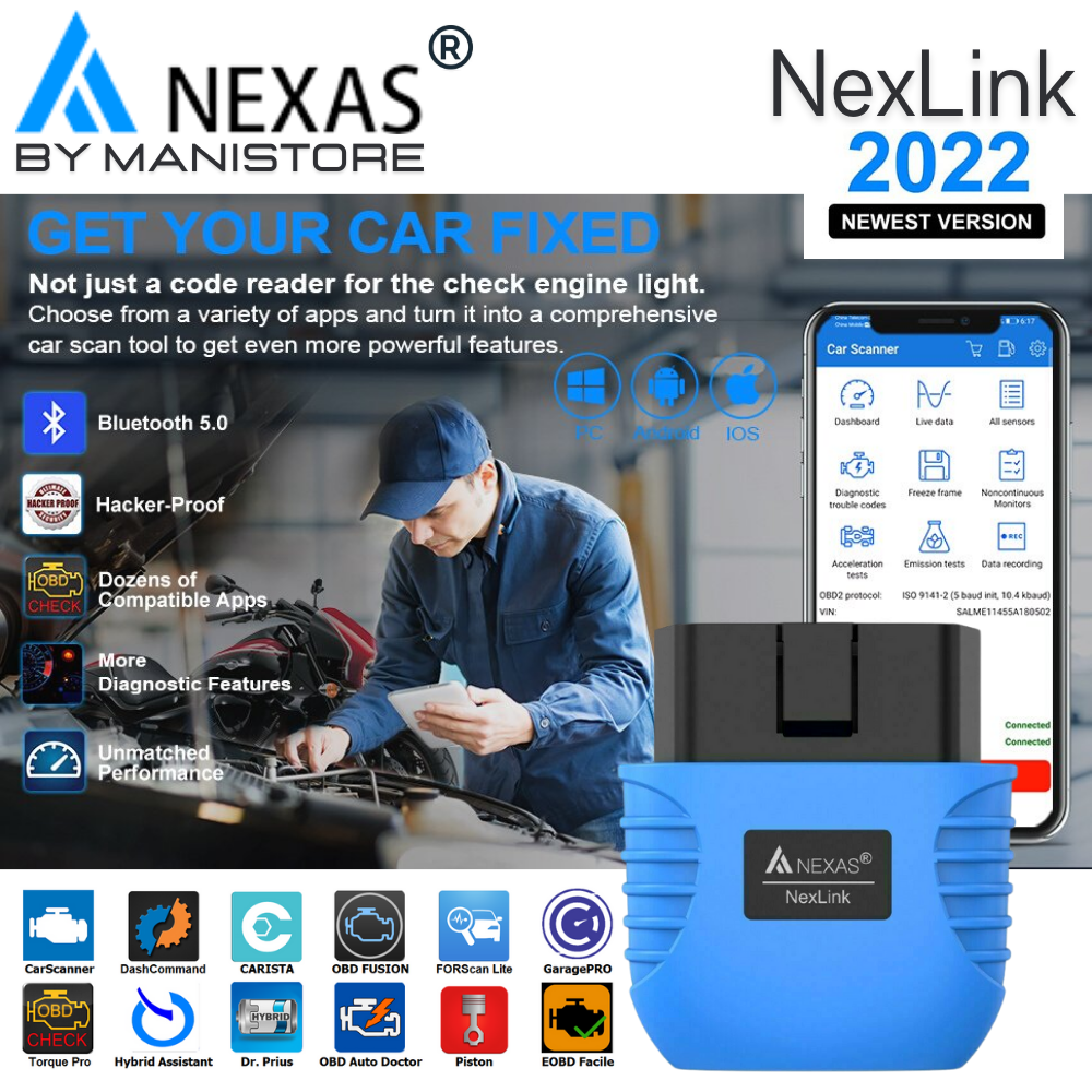 Nexas Nexlink Bluetooth 5.0 Diagnostic Scanner For Ios & Android & Pc Obd2/eobd  Fault Code Reader D